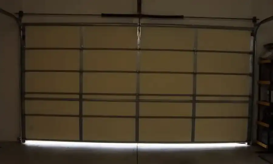 Underside view of a garage door showing horizontal reinforcement struts